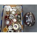 A mixed lot to include ceramics comprising Oriental, Aynsley, German and similar, plated ware,