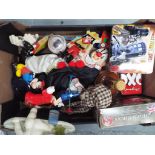 A mixed lot to include ceramics, a Coca Cola door handle, Disney toys, tins, ornaments,