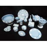 Wedgwood Jasperware - a quantity of Jasperware decorated in powder blue comprising in exc ess of 20