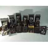 Cameras - a large collection of folding cameras and boxed cameras to include Ensign, Gevart,