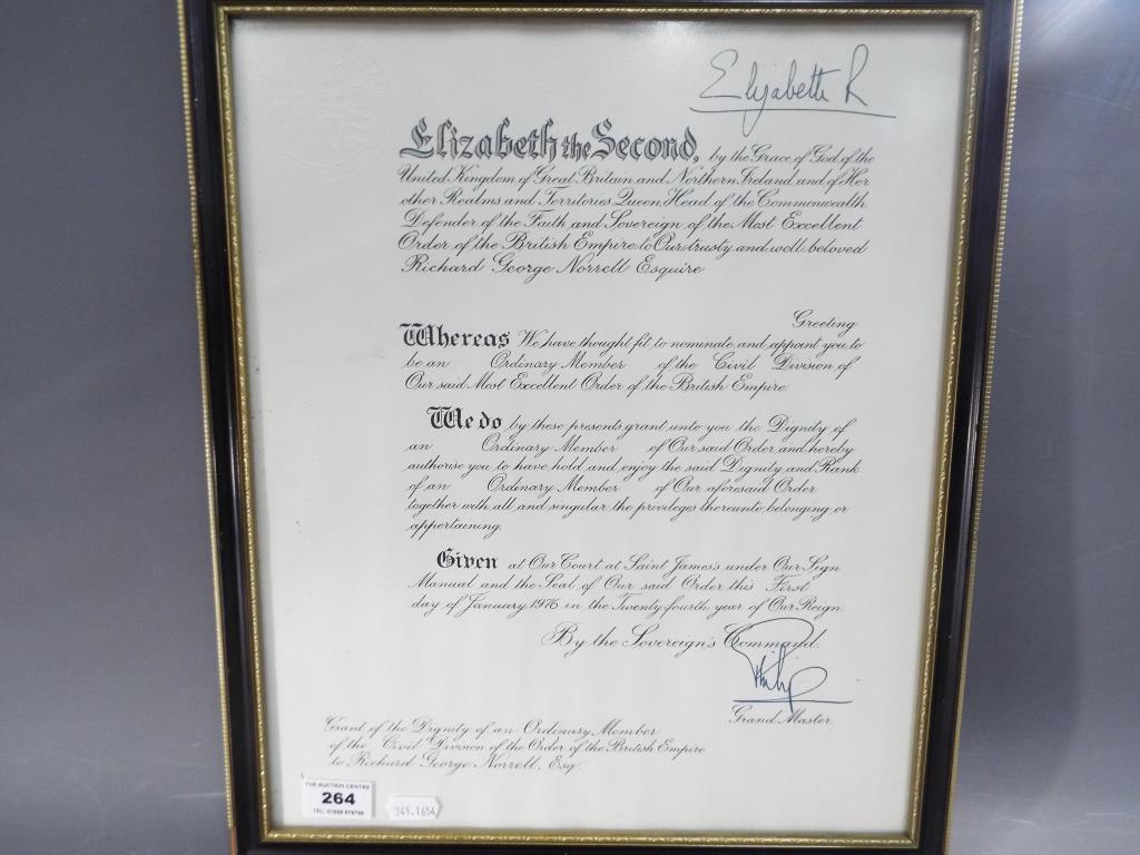A framed MBE citation and medal awarded to Richard George Norrell in recognition of his service to - Image 3 of 3