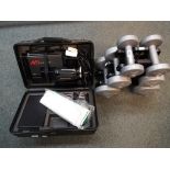 A good mixed lot to include a complete set of six Dumbells resting on a stand,