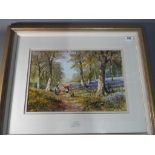 Don Vaughan - a watercolour by Don Vaughan depicting a landscape scene with figures collecting
