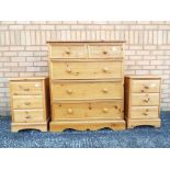 Pine chest of two over three drawers measuring approximately 101 cm x 87 cm x 51 cm and two