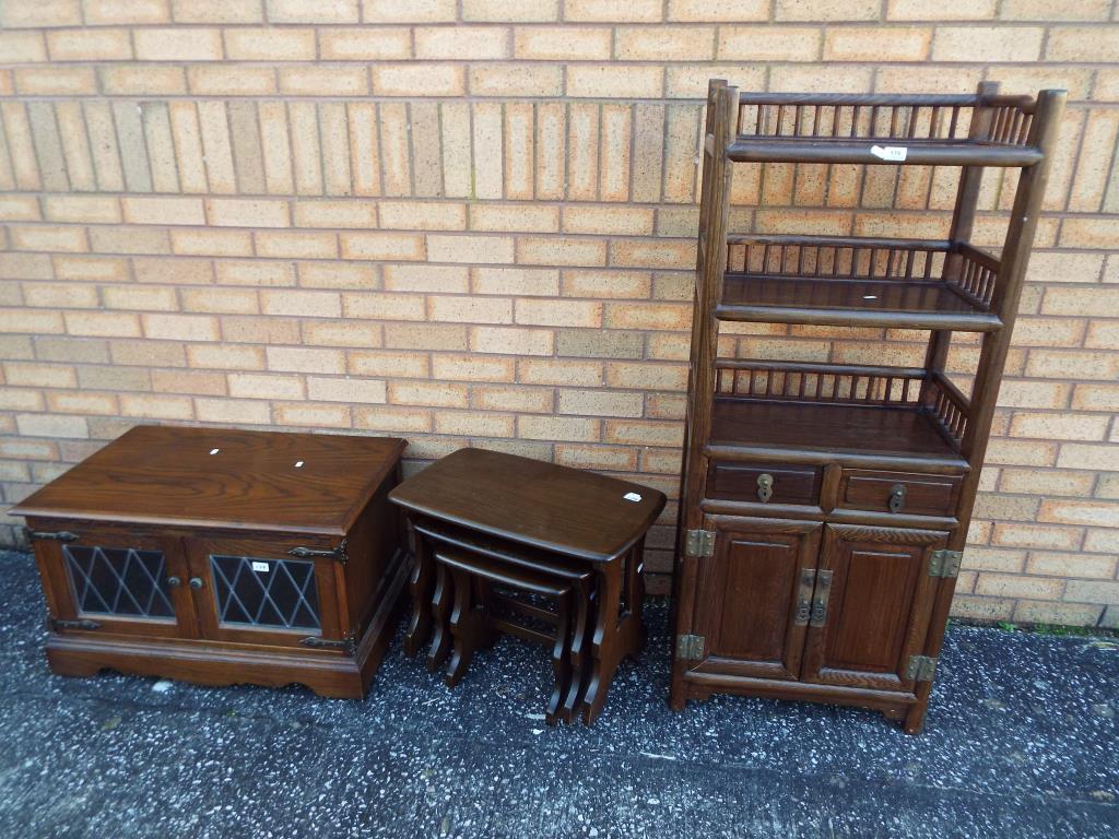 A wooden two door tv stand approximately 46 cm x 77 cm x 49 cm, a nest of three tables and other.