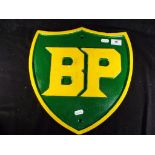 A large cast iron BP sign approximately 34 cm x 33 cm.