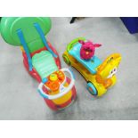 Three children's toys comprising a Chicco car and one further car,