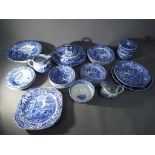 A collection of Spode blue and white 'Italian' pottery comprising plates, cups,