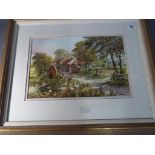 Don Vaughan - a watercolour by Don Vaughan depicting a landscape scene with figure feeding ducks,