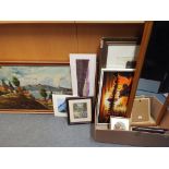 A collection of predominantly framed pictures to include prints, oils and similar,