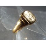 A hallmarked 18ct yellow gold signet ring size M approximately 4.