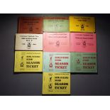 Nine Liverpool Football Club season tickets from the Kemlyn Road Stand comprising '73/'74, '78/'79,