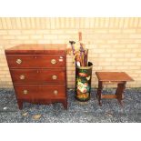 A good lot comprising a chest of three drawers approx 86cm x 69cm x 42cm,