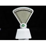 Avery Scales - a white enamelled Avery heavy grocers scales, weight set to 3 pounds,