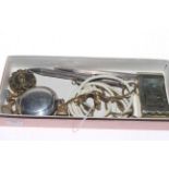 Box with silver pencils, fobs, snuff box,