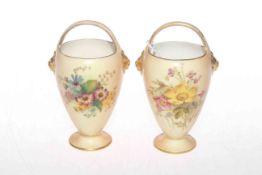 Pair of Royal Worcester blush basket vase, no.