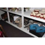 Large collection of various metalware, hall lantern, two field telephones, ebonised writing box,