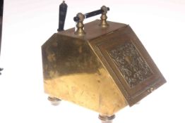 Brass ornate coal box with shovel,