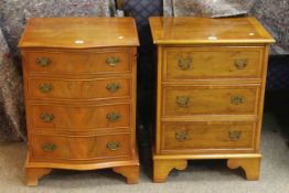 Yew serpentine front four drawer chest and yew three drawer chest