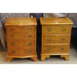 Yew serpentine front four drawer chest and yew three drawer chest