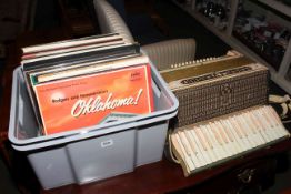 Casali Verona piano accordion and box of records