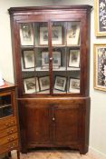 19th Century oak glazed door top double corner cabinet,