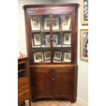 19th Century oak glazed door top double corner cabinet,