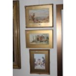 Three signed watercolours in gilt glazed frames