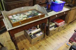 Victorian pine 3/4 gallery backed washstand and matching two drawer side table