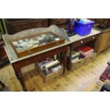 Victorian pine 3/4 gallery backed washstand and matching two drawer side table