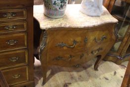 Continental inlaid marble topped two drawer chest of bombé form,