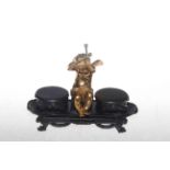 Bronze cupid double ink well with lids,