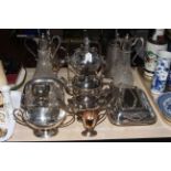Collection of silver plated ware and pair of claret jugs