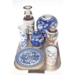 Three Chinese vases, large ginger jar (no lid), small ginger jar,