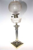 Late Victorian corinthian column brass oil lamp with etched shade, no.