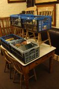 Pine two drawer kitchen table and four farmhouse style chairs