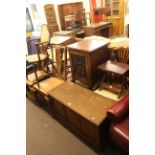 Set of four oak Queen Anne style dining chairs, occasional open armchair, child's desk,