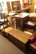 Set of four oak Queen Anne style dining chairs, occasional open armchair, child's desk,