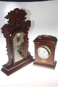 Edwardian mahogany inlaid mantel clock, 33cm and mahogany gingerbread clock,