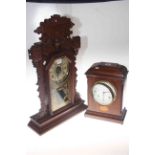 Edwardian mahogany inlaid mantel clock, 33cm and mahogany gingerbread clock,