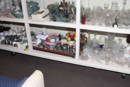 Assorted china, glassware, walking sticks, clocks, cameras, metalware,
