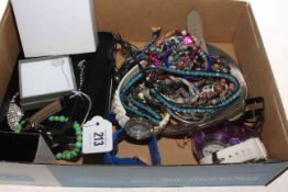 Box of costume jewellery and watches