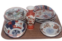 Imari and other Oriental plates and bowls and small Oriental vase