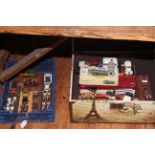 Box of model vehicles, horse and carriages,