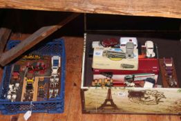 Box of model vehicles, horse and carriages,