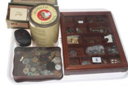 Small display case, badges, buttons,