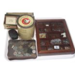 Small display case, badges, buttons,