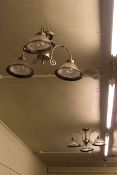 Brushed steel effect modern uplighter and pair of matching three branch ceiling lights