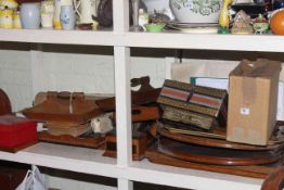 Wood trays, cutlery trays, printing blocks, barometer, cuckoo clock, suitcases, typewriter,