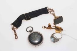 18 carat South Africa brooch, Victorian fob on ribbon,